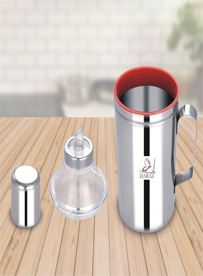 DARAZ موزع زيت داراز من الفولاذ المقاوم للصدأ سعة 1 لتر | وعاء زيت | صبّاب زيت | إبريق زيت | علبة زيت | زجاجة زيت بمقبض، طقم من قطعة واحدة، فضي اللون - Image 3